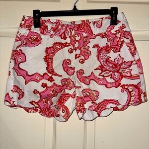 J. McLaughlin women’s white pink paisley scalloped hem shorts summer vacation 6